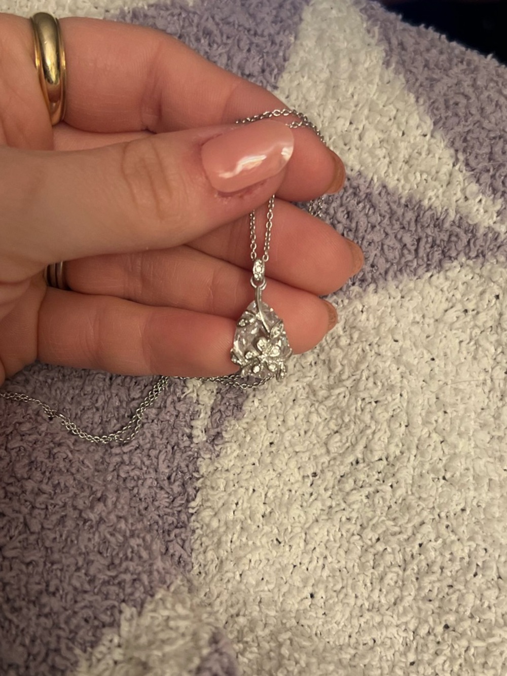 Nadri Silver Floral Crystal Pendant Necklace
